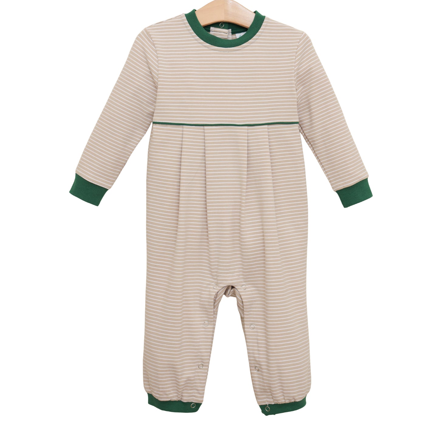 Patrick Romper- Tan Stripe/Hunter Green