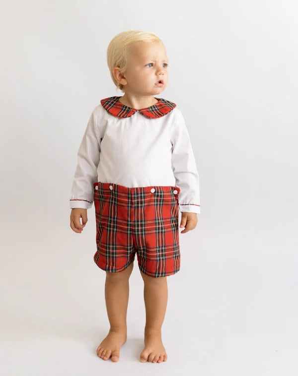 Boy monogram plaid set