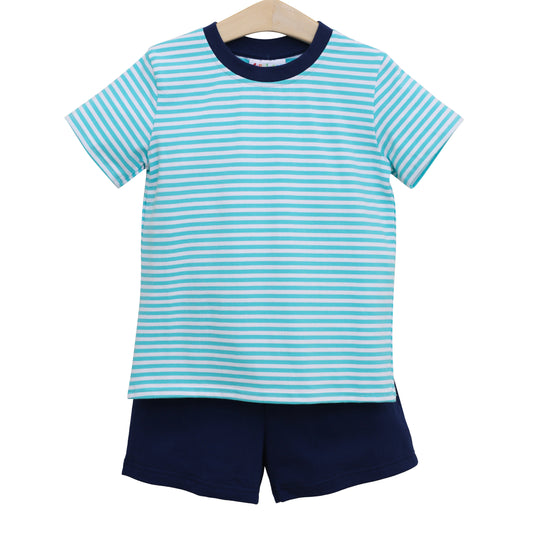 Avery Short Set- Aqua Stripe/Navy