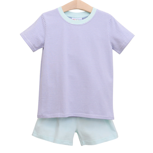 Avery Short Set- Feather Blue Stripe/Light Mint