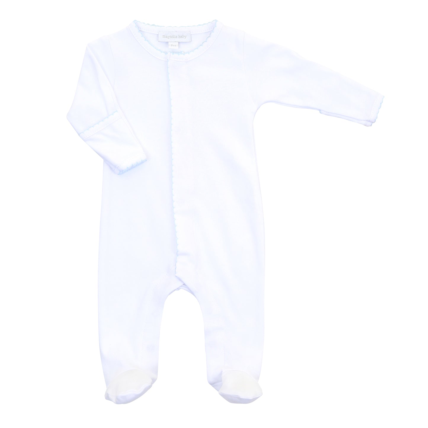 Solid White Essentials Footie with Blue Trim