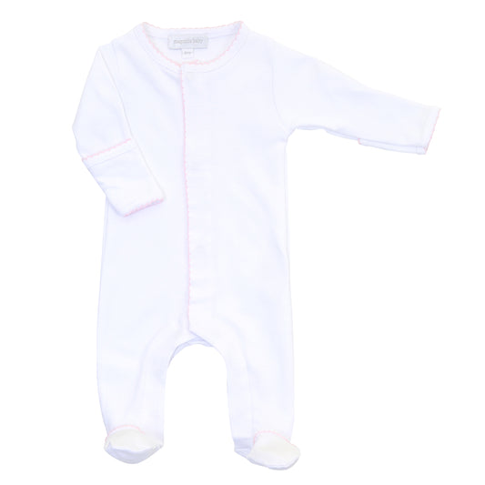 Solid White Essentials Footie with Pink Trim