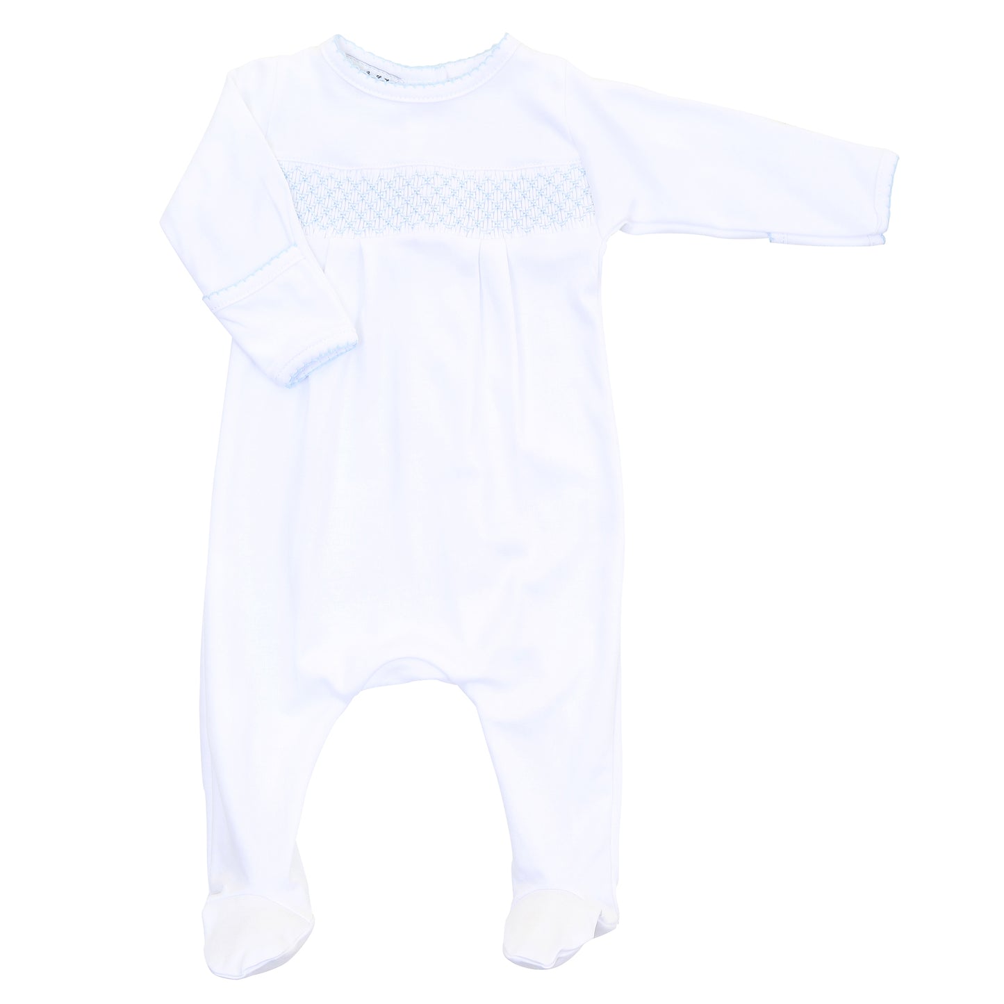 Essentials White with Blue Smocked Footie