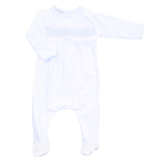 Essentials White with Blue Smocked Footie