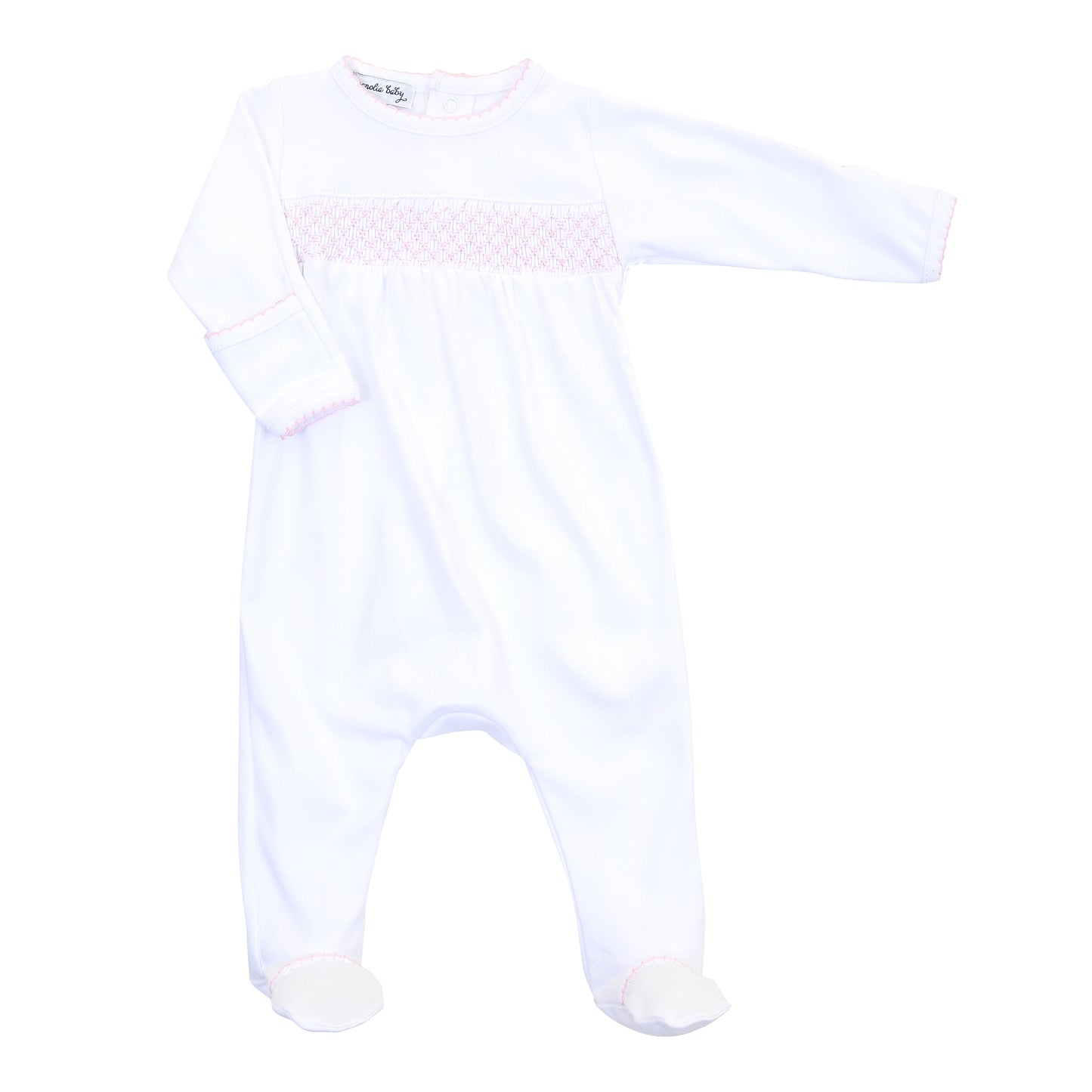 Essentials White with Pink Smocked Footie