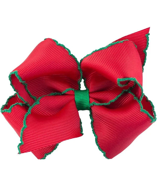 Red Bow with Green Stitching