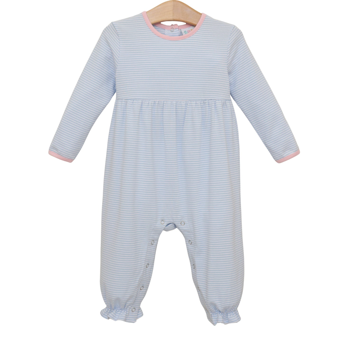 Sadie Romper- Light Blue Stripe/Light Pink