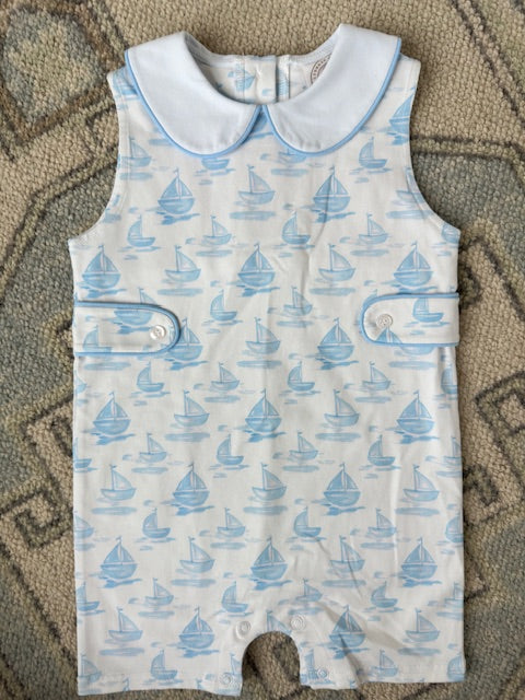 Sailboat Boy Romper with Collar